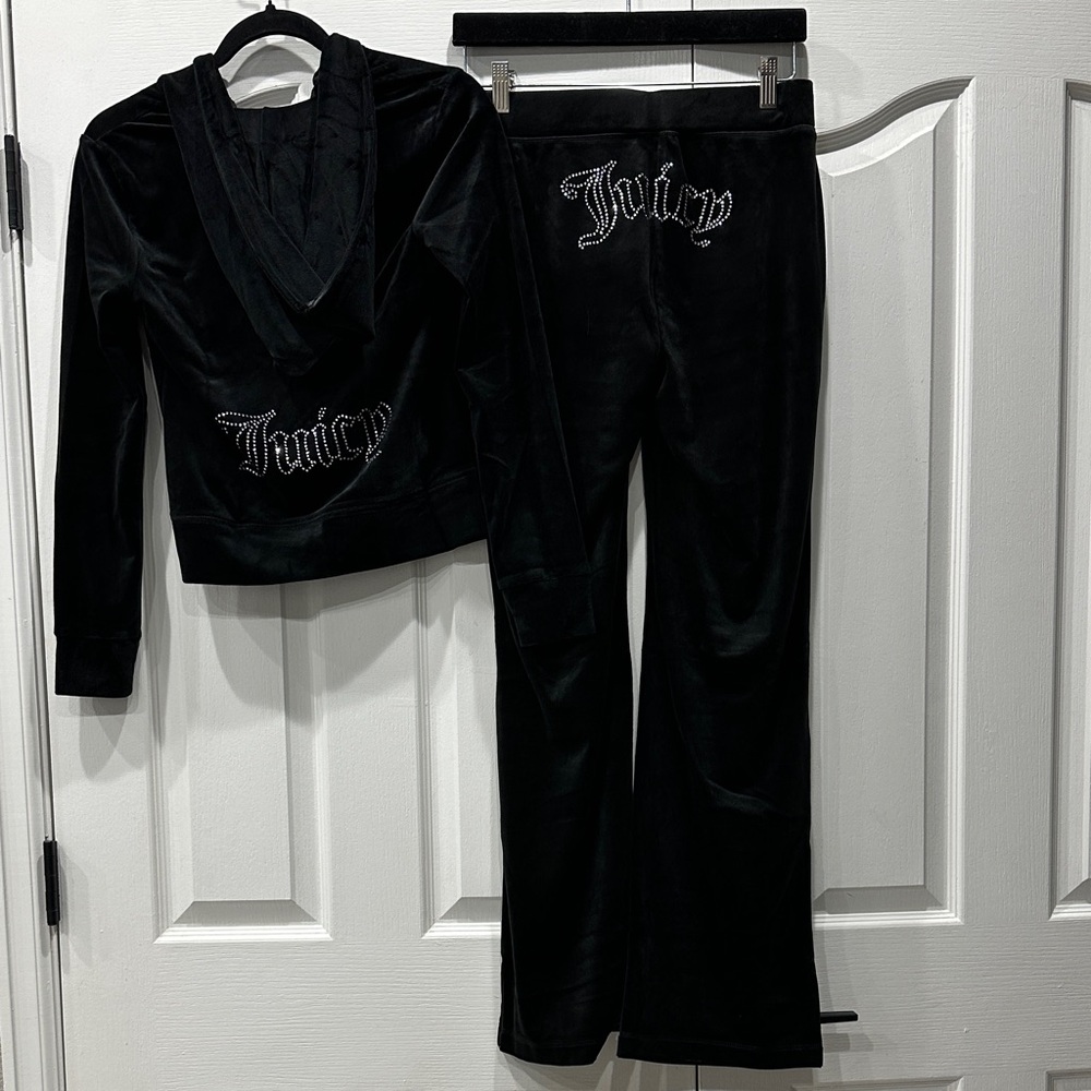 Juicy Couture Black Velour Hoodie and Pants Set